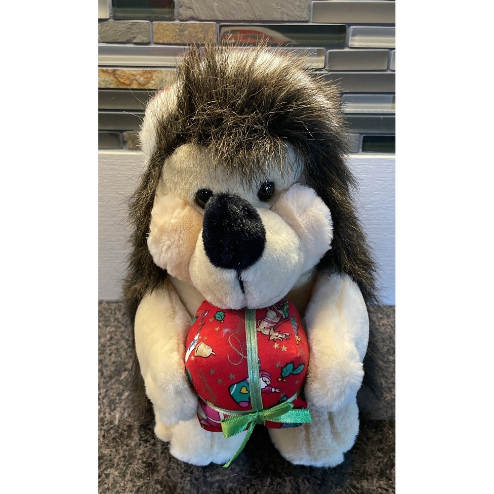 Fiesta 10 Inch‎ Hedgehog Plush Brown Christmas Holiday Santa Hat Gift Box